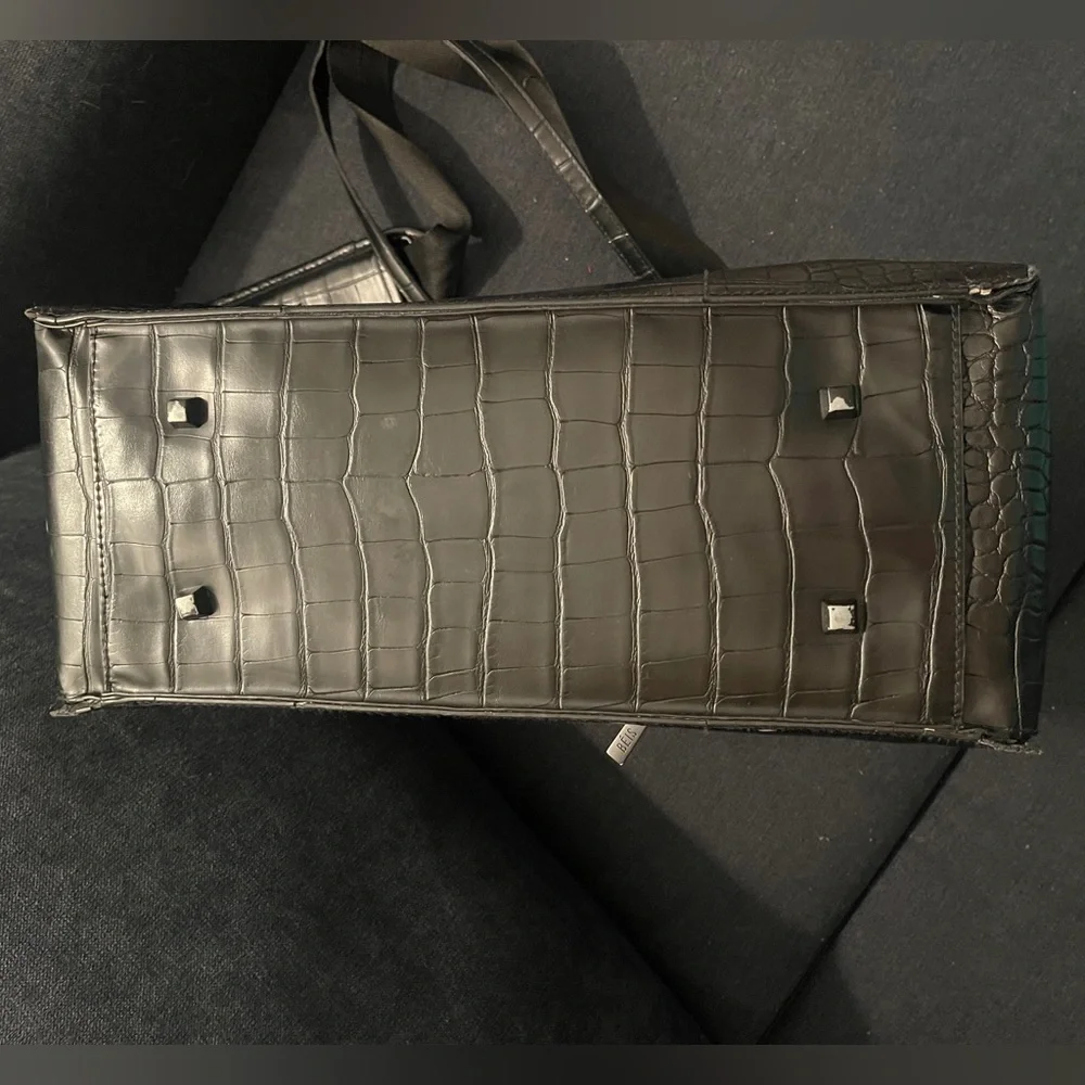 BEIS Black Croc-Embossed Tote Bag